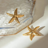 18K Gold Starfish Stud Earrings Statement Jewelry for Women Beach Gift - Gemstone Gold
