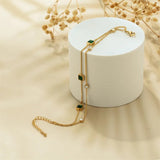 2 Layer Embedded Zircon Green Crystal Wedding Square Chain Anklet For Women Jewelry - Gemstone Gold