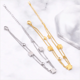 2 Layer Embedded Zircon Green Crystal Wedding Square Chain Anklet For Women Jewelry - Gemstone Gold