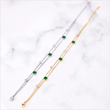 2 Layer Embedded Zircon Green Crystal Wedding Square Chain Anklet For Women Jewelry - Gemstone Gold