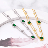2 Layer Embedded Zircon Green Crystal Wedding Square Chain Anklet For Women Jewelry - Gemstone Gold