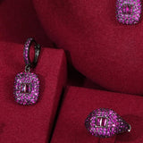 3PC Bridal Purple Jewelry Set For Women Bracelet Ring Earring Wedding Jewelry - Gemstone Gold