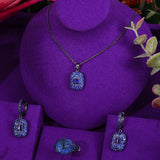 3PC Bridal Purple Jewelry Set For Women Bracelet Ring Earring Wedding Jewelry - Gemstone Gold