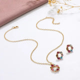 3pcs Circle Diamond Gold Necklace Earrings Set Ladies Celebrity Women Jewelry - Gemstone Gold