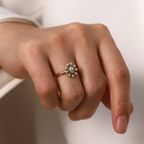 Vintage Halo Emerald Ring 18K Gold For Women Anniverssary Ring