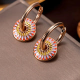 Drip Oil Round Flower Earrings Necklace Set for Women Luxury Jewelry Set