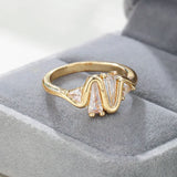 Wavy Multi-cut Zirconia Ring Gold Women's Engagement Lady Party Bridal Jewelry