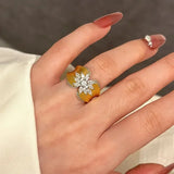 TwoTone Flower Curve Ring for Women Wedding Engagement Accessories Jewelry