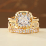 Double-Layer Ring Inlaid Round Gems for Women Wedding Banquet