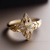 Inlaid White Sapphire Women's Ring Dazzling Gold Hand Carving  Jewelry Anniversary Gift