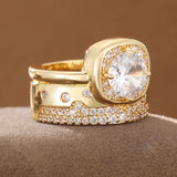 Double-Layer Ring Inlaid Round Gems for Women Wedding Banquet