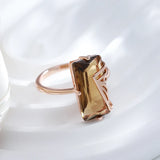 Natural Brown Zircon Ring for Women Big Square 585 Rose Gold Daily Jewelry