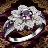 Purple Zircon Gold Flower Ring Engagement Ceremony Fashion Party Jewelry