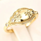 Vintage Carved Leaf Ring Pattern Inlaid Gold with White Zircon Women's  Jewelry Gift