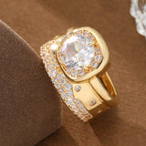 Double-Layer Ring Inlaid Round Gems for Women Wedding Banquet