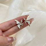 White Enamel Butterfly Stud Earrings for Women Oil Wings Golden Jewelry
