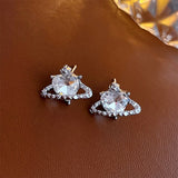 Women Heart Stud Earrings Silver Party Wedding  Jewelry