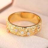 Hand Carving Flower Ring Women's Classic Gold Engagement Jewelry