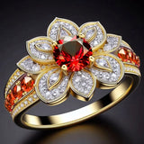 Purple Zircon Gold Flower Ring Engagement Ceremony Fashion Party Jewelry