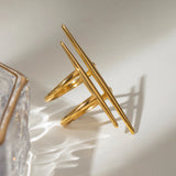 Vintage Parallel Double Ring Line Hollowed 18K Gold Women Charm Jewelry