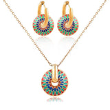 Drip Oil Round Flower Earrings Necklace Set for Women Luxury Jewelry Set