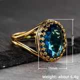 Shiny Oval Blue Gold Ring Women Wedding Classic Accessories Jewelry Party