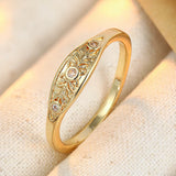 Inlaid Zircon Flower Women's Ring Classic Gold Hand Carving Jewelry Anniversary Gift