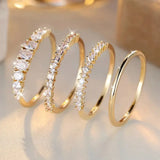 Simple Stackable White Zircon Ring Set Jewelry 14K Gold Romantic Bridal Engagement