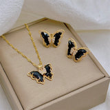 Classic Cute Butterfly Necklace Earrings Set Light Luxury Transparent Jewelry