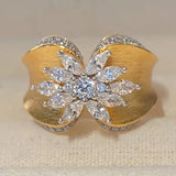 TwoTone Flower Curve Ring for Women Wedding Engagement Accessories Jewelry