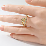 Inlaid White Sapphire Flowe Ring r Women's Gold Hand Carving Party Jewelry Gift