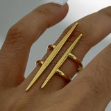Vintage Parallel Double Ring Line Hollowed 18K Gold Women Charm Jewelry