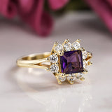 Inlaid Purple Alexanderite Women Gold Ring Party Accessories Wedding Lady Jewelry Gift
