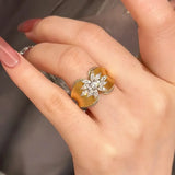 TwoTone Flower Curve Ring for Women Wedding Engagement Accessories Jewelry