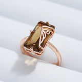 Natural Brown Zircon Ring for Women Big Square 585 Rose Gold Daily Jewelry