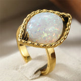 Vintage Inlaid Opal Ring Women's Trendy Gold Party Jewelry Anniversary Gift