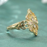 Inlaid White Sapphire Women's Ring Dazzling Gold Hand Carving  Jewelry Anniversary Gift
