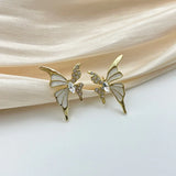 White Enamel Butterfly Stud Earrings for Women Oil Wings Golden Jewelry