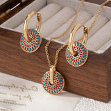 Drip Oil Round Flower Earrings Necklace Set for Women Luxury Jewelry Set