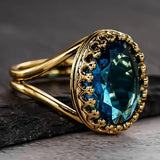 Shiny Oval Blue Gold Ring Women Wedding Classic Accessories Jewelry Party