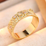 Hand Carving Flower Ring Women's Classic Gold Engagement Jewelry