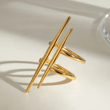 Vintage Parallel Double Ring Line Hollowed 18K Gold Women Charm Jewelry