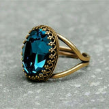 Shiny Oval Blue Gold Ring Women Wedding Classic Accessories Jewelry Party