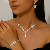 Bridal Rhinestones Jewelry Sets for Women Necklace Ring Earrings Wedding Party