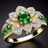 Purple Zircon Gold Flower Ring Engagement Ceremony Fashion Party Jewelry
