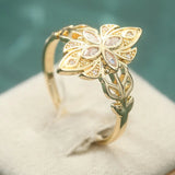 Inlaid White Sapphire Women's Ring Dazzling Gold Hand Carving  Jewelry Anniversary Gift