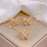 Classic Cute Butterfly Necklace Earrings Set Light Luxury Transparent Jewelry