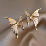 White Enamel Butterfly Stud Earrings for Women Oil Wings Golden Jewelry