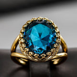 Shiny Oval Blue Gold Ring Women Wedding Classic Accessories Jewelry Party