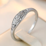 Inlaid Zircon Flower Women's Ring Classic Gold Hand Carving Jewelry Anniversary Gift